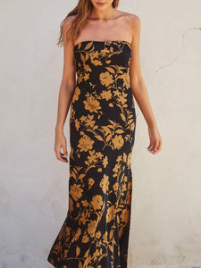 Strapless Bias Maxi Dress - Black/Gold