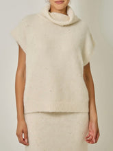 Load image into Gallery viewer, Ivory sequin sleeveless turtleneck sweater in soft knit fabric, paired with matching knit skirt - 2
