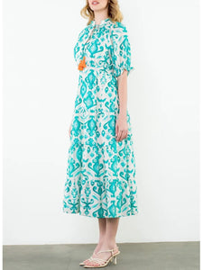 Tiered Maxi Dress - Aqua/Cream