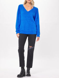 Fuzzy V-Neck Sweater - Cerulean FINAL SALE