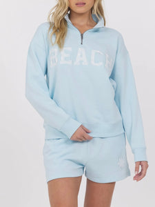 Eyelet Beach 1/4 Zip Sweatshirt - Light Blue