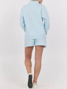 Eyelet Beach 1/4 Zip Sweatshirt - Light Blue