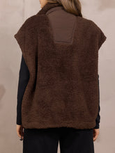 Load image into Gallery viewer, Brown sherpa shearling vest with snap buttons layered over cream sweatshirt set, women's cozy fall outerwear - 6
