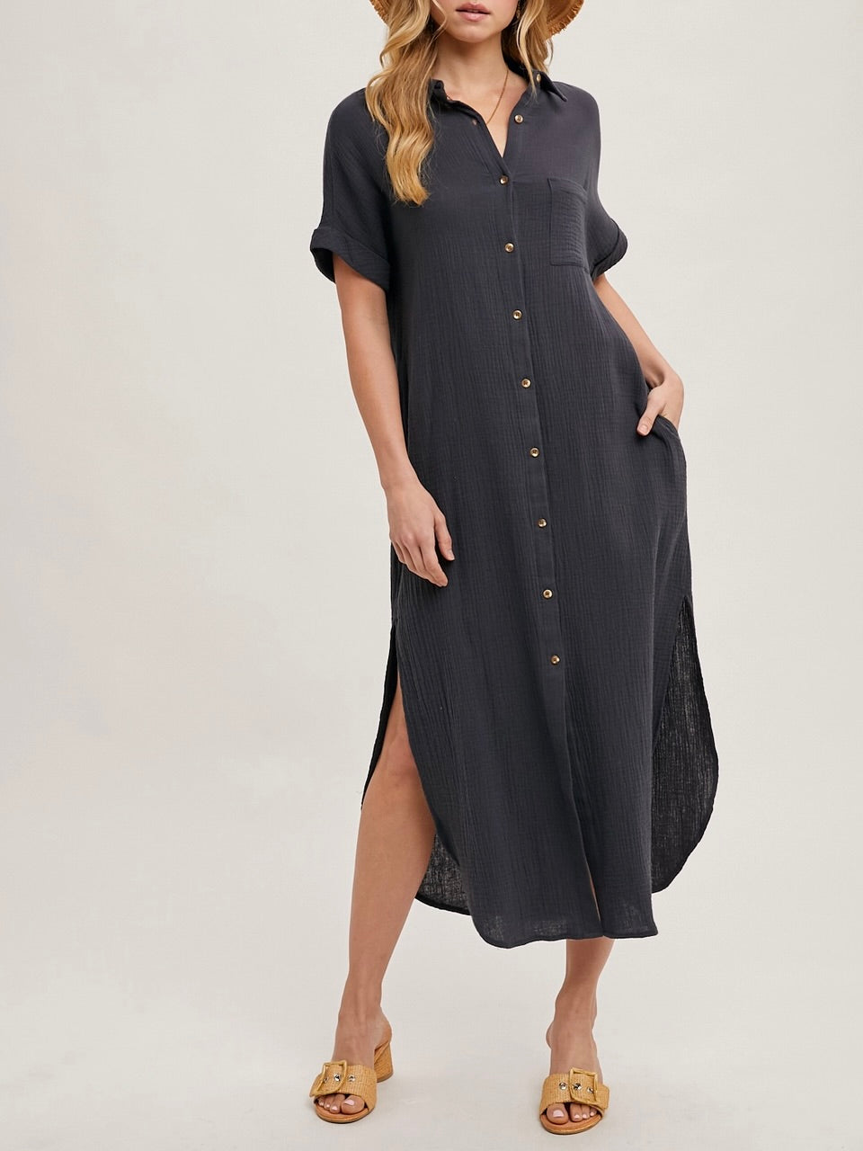 loft maxi shirt dress LOFT Linen Blend Maxi Shirt Dress Black & White Pineapple S6 $99 Vacation