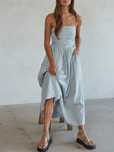 Strapless Flare Maxi Dress - Blue