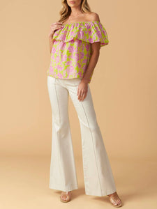 Print Off Shoulder Top - Lime