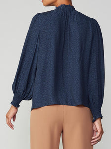 Smocked Cuff Blouse - Navy