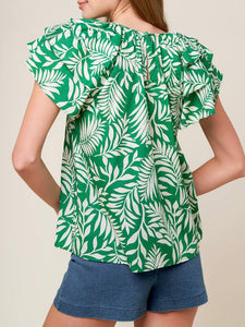 Leaf Print Top - Green