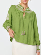 Load image into Gallery viewer, Peasant Blouse with Embroidery - Olive

