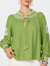 Load image into Gallery viewer, Peasant Blouse with Embroidery - Olive
