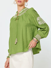Load image into Gallery viewer, Peasant Blouse with Embroidery - Olive
