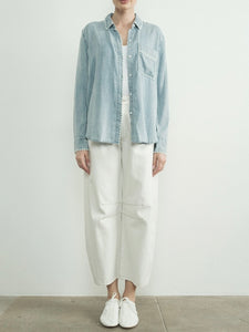 Denim Button-down with Embroidered Edge - Chambray