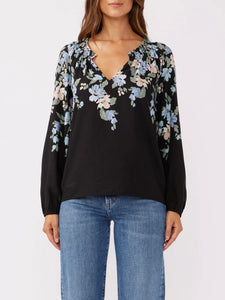 Floral Smock Neck Top - Black