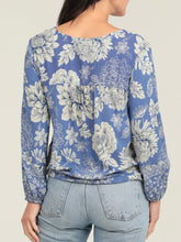 Load image into Gallery viewer, Tie Neck Surplice Top - Blue/Cream
