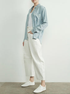 Denim Button-down with Embroidered Edge - Chambray