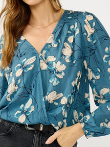 Overlap Blouson Top - Teal