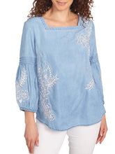 Load image into Gallery viewer, Embroidered Square Neck Denim Top - Medium Blue
