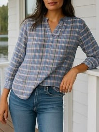 Pastel Plaid Tie Top - Light Blue