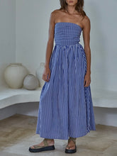 Load image into Gallery viewer, Striped Strapless Maxi - Blue/White
