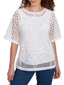 Lace Short Sleeve Top - White