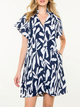Load image into Gallery viewer, Ruffle Neck Dress - Navy/White
