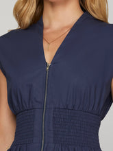 Load image into Gallery viewer, Smocked Waist Zip Dress - Navy

