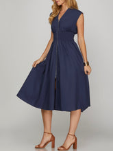 Load image into Gallery viewer, Smocked Waist Zip Dress - Navy
