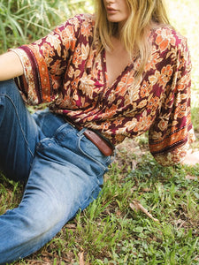 Floral Lace Trim Top - Plum