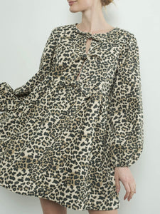 Twill Babydoll Dress - Leopard