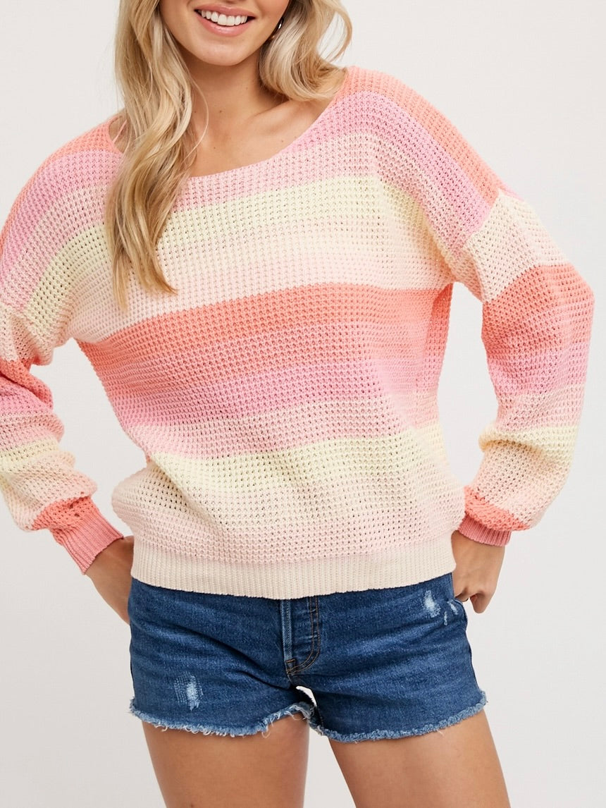 Pastel Knit Sweater - Pink Yellow