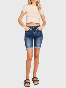 Denim High Rise Bermuda Shorts - Blue