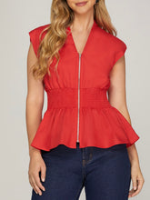Load image into Gallery viewer, Smocked Waist Zip Top - Red
