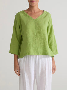 V-Neck Linen Top - Verde