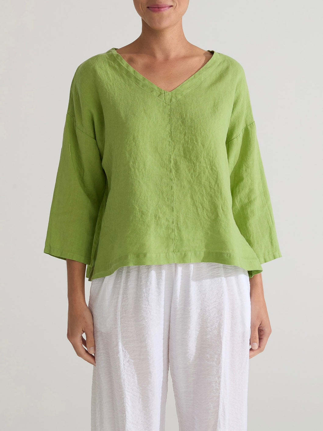 V-Neck Linen Top - Verde