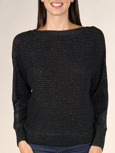 Metallic Boatneck Sweater - Black