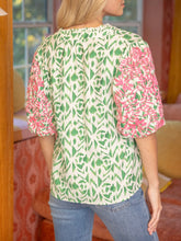 Load image into Gallery viewer, Floral Embroidered Sleeve Top - Green/Pink
