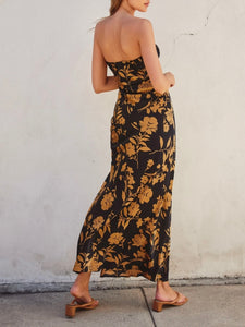 Strapless Bias Maxi Dress - Black/Gold