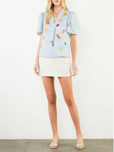 Load image into Gallery viewer, Beach Embroidered Stripe Top - Blue/Off White
