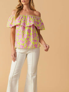 Print Off Shoulder Top - Lime