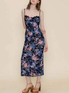 Floral Flocked Midi Dress - Blue