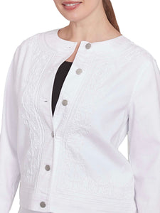 Soutache Embroidered Denim Jacket - White