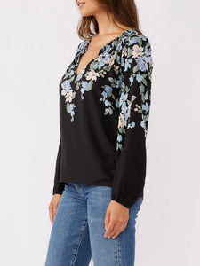 Floral Smock Neck Top - Black