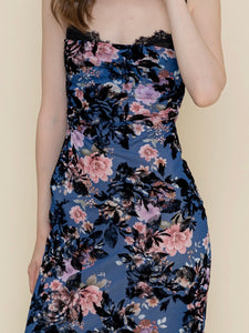 Floral Flocked Midi Dress - Blue