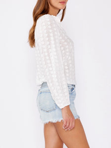 Long Sleeve Eyelet Cinch Top - White