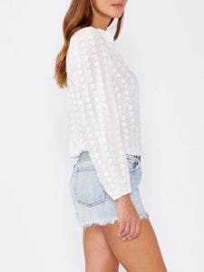 Long Sleeve Eyelet Cinch Top - White