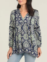 Load image into Gallery viewer, Long Sleeve Lace Trim Top - Blue/Green
