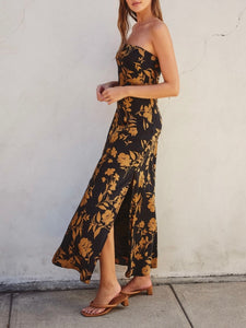 Strapless Bias Maxi Dress - Black/Gold