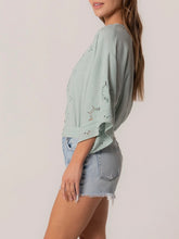 Load image into Gallery viewer, 3/4 Sleeve Open Embroidery Top - Seafoam
