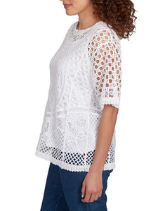 Lace Short Sleeve Top - White