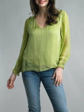 Load image into Gallery viewer, Silk V-Neck Top - Citron

